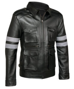 4 Pockets Black Leather Jacket For Men
