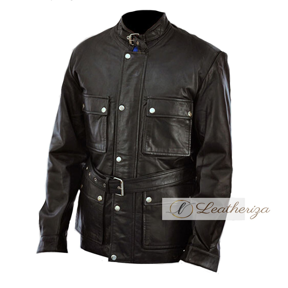 Buy 4 Pockets Black Leather Jacket for Men Online from Leatheriza.com