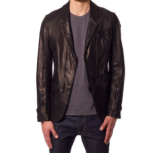 Browned Leather Blazer Coat for Men