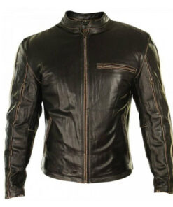 Biker Stripes Mud Brown Leather Jacket for Men
