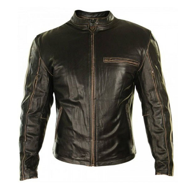 Biker Stripes Mud Brown Leather Jacket for Men