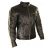 Biker Stripes- Men's Mud-Brown Leather Jacket - Image 3