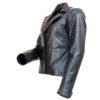 Button down-Women's Black Leather Jacket - Image 3