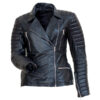 Bubbles-Women's Black Leather Jacket - Image 4