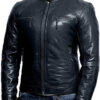 Men Plain Blue Vintage Leather Jacket - Image 5