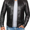 Men Plain Black Leather Jacket - Image 4