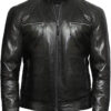 Men Plain Black Leather Jacket - Image 5