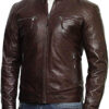 Men Brown Leather Jacket - Image 2