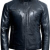 Men Plain Blue Vintage Leather Jacket - Image 2