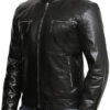 Men Plain Black Leather Jacket - Image 3