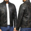 Men Plain Black Vintage Leather Jacket - Image 4