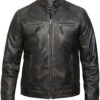 Men Plain Black Vintage Leather Jacket - Image 2