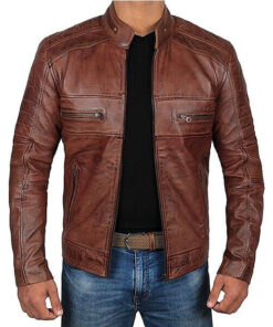 Men Red Maroon Rib Quilted Down Jacket - Leather Skin Shop