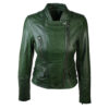 Dark Green Vintage Biker Women's Leather Jacket - Image 3
