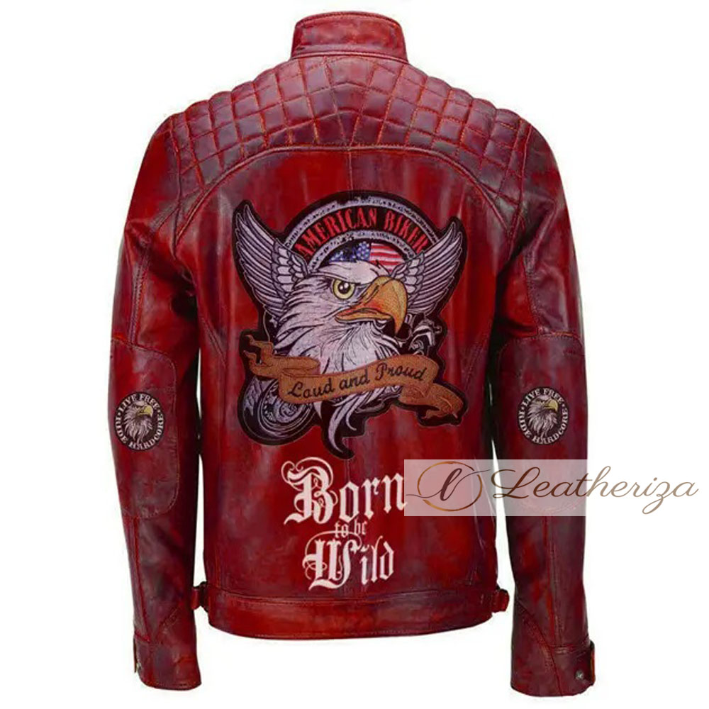 Get On Mens Born to Rule Red Biker Leather Jacket Online in USA & UK