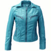 Blue Leather Jacket for Women