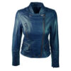 Women's Elegant Vintage Blue Leather Jacket - Image 2
