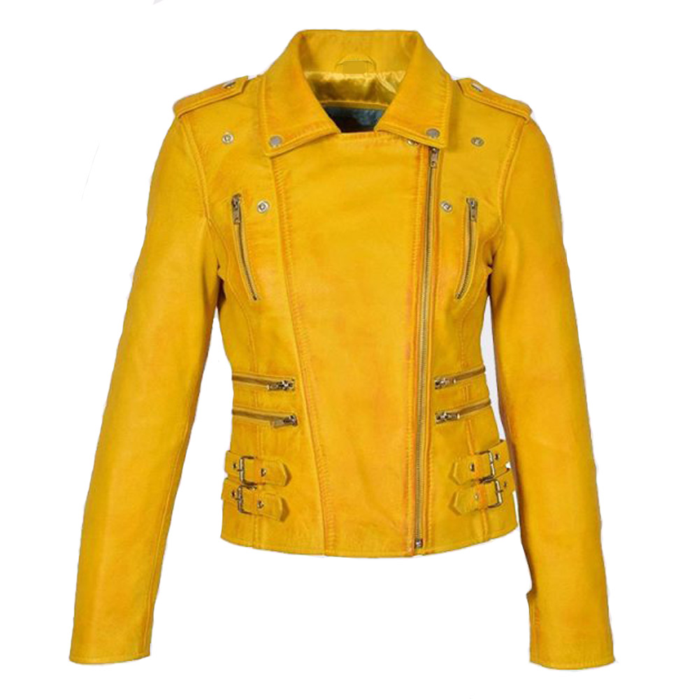 Modish Yellow Women's Leather Jacket