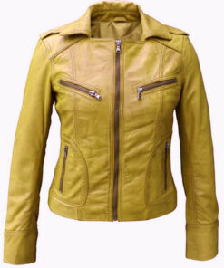 Lime Yellow Women's Stylish Leather Jacket