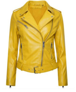 Biker Womens Yellow Leather Jacket