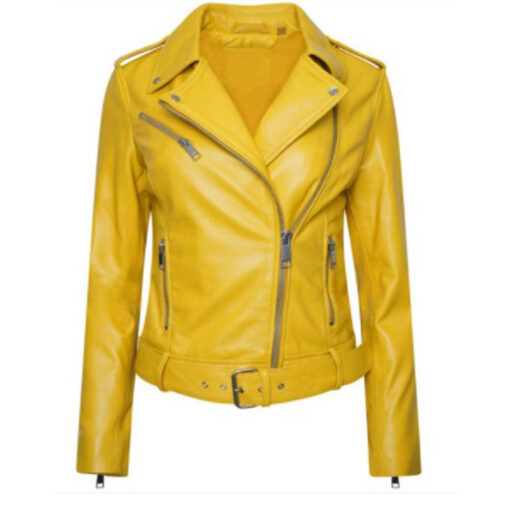 Biker Womens Yellow Leather Jacket