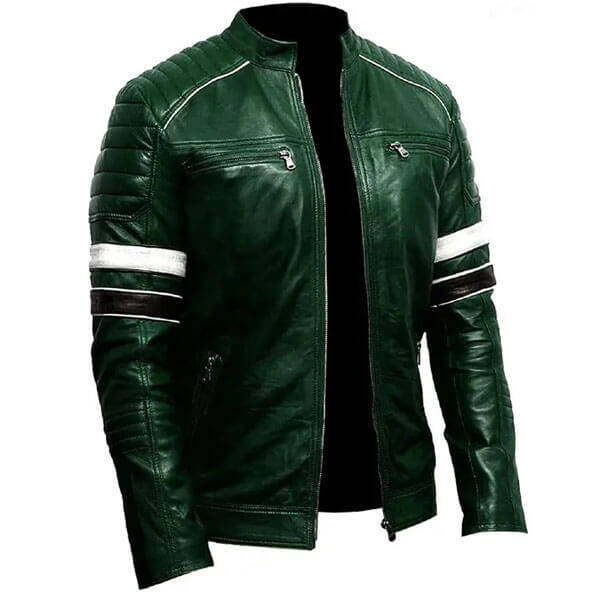 Mens Classic Green Bomber Cafe Racer Biker Vintage Motorcycle Leather Jacket  | eBay