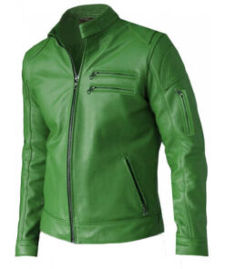 Kelly Green Men Leather Jacket