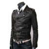 Men Black Belted Leather Jacket - Image 3