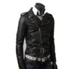 Men Black Belted Leather Jacket - Image 2