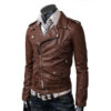 Men Brown Belted Leather Jacket - Image 3