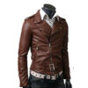 Men Brown Belted Leather Jacket - Image 2