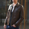 Men Brown Leather Jacket - Image 3