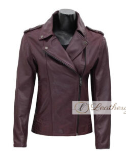 Claret Burgundy Women's Racer Leather Jacket