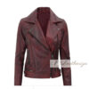 Dark Red Vintage Classis Coat Style Women's Leather Jacket