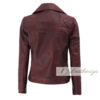 Dark Red Vintage Classis Coat Style Women's Leather Jacket - Image 3