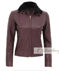 Antique Ruby Burgundy Shearling Women's Leather Jacket