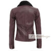 Antique Ruby Burgundy Shearling Women's Leather Jacket - Image 3