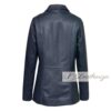 Elegant Navy Blue Women's Leather Coat - Image 3