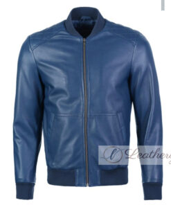 Sapphire Blue Elegant Bomber Leather Jacket For Men
