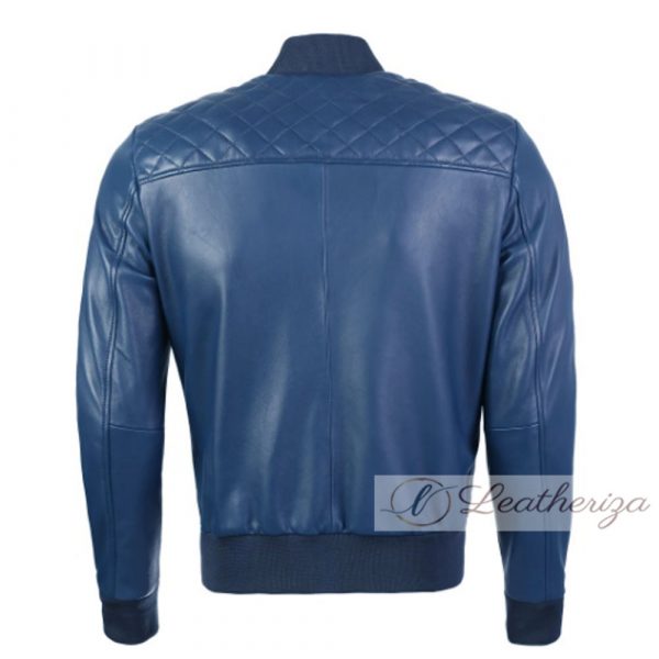 Buy Sapphire Blue Elegant Bomber Leather Jacket for Men Online in USA