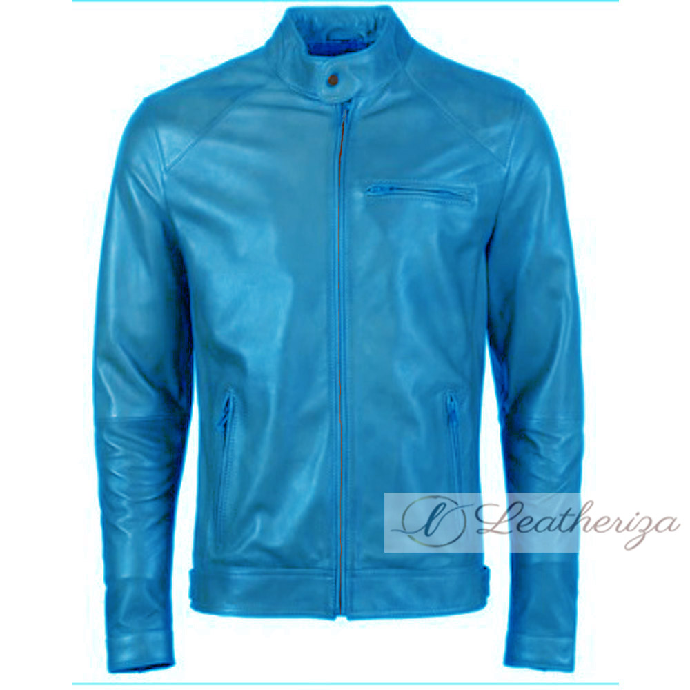 Sky Blue Men casual jacket | Blue Voguish Biker Jacket Men - leatheriza