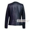 Navy Blue Women's Bomber Leather Jacket - Image 3