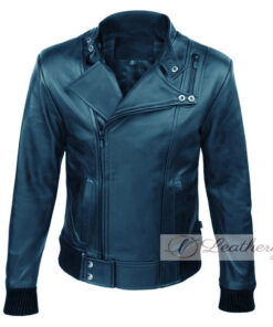 Dark Blue Elegant Stylish Biker Bomber Leather Jacket For Men