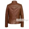 Elegant Biker Brown Leather Jacket For Women - Image 3