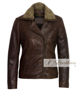 Stylish Shearling Brown Leather Jacket For Women