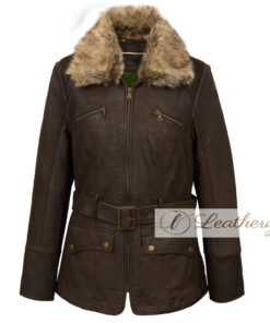 Voguish Brown Shearling Leather Coat For Women
