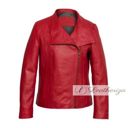Stylish Women's Red Leather Jacket