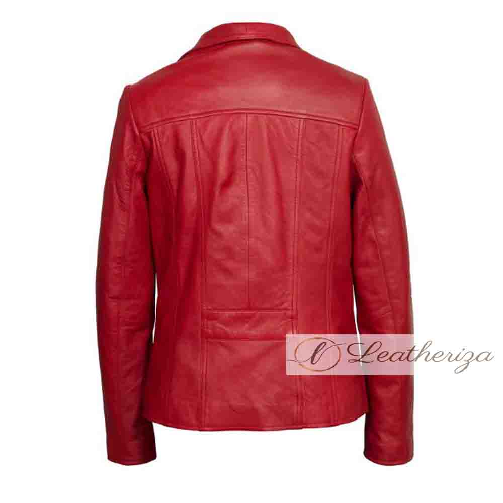 Simple & Stylish Women's Red Leather Jacket | Womens Red Biker Jacket