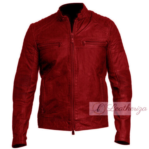 Classical Red Men's Vintage Style Leather Jacket