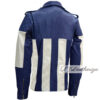 Blue & White Men's Cafe Racer Biker Leather Jacket - Image 3
